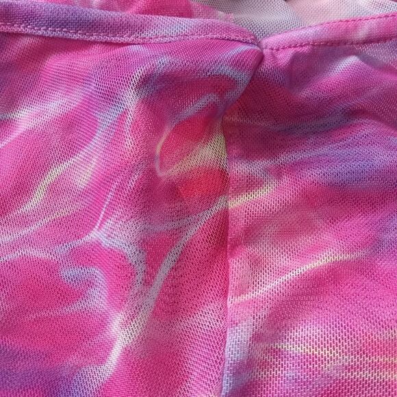 PLT Pink and Purple Watercolor Print Mesh Cowl Neck Cropped Cami Women's Size 22 - Picture 10 of 12